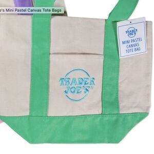 Trader Joe's Pastel Green Mini Canvas Tote Bag - NEW w/tags - Limited Edition